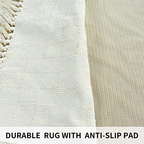 Boho Runner Rug 2'X4.3' Cotton Hand Woven Area Rug With Tassels Machine Washable Rainbow Rug Farmhouse Kitchen Rugs Hallway Runner Rug Carpet For Laundry Bedroom Living Room Kitchen #TOP3