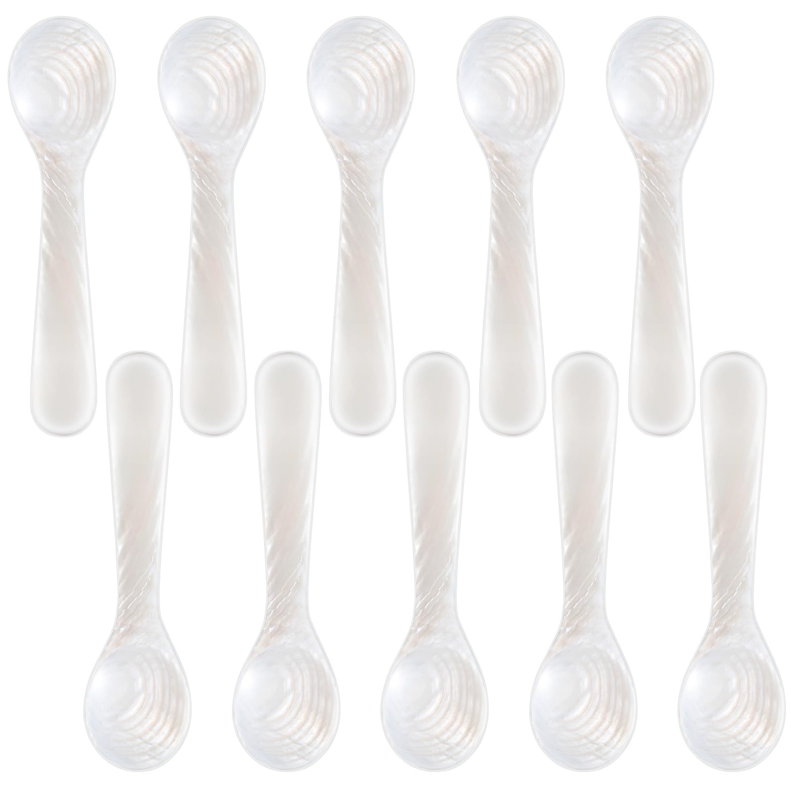 Patelai 10 Pieces Set of Caviar Spoons Mother of Pearl Spoons with Handcraft Round Handle for Caviar, Egg, Ice Cream, Coffee, Kitchen, Restaurant Serving for Valentine Favors (7cm/2.75 Inch)