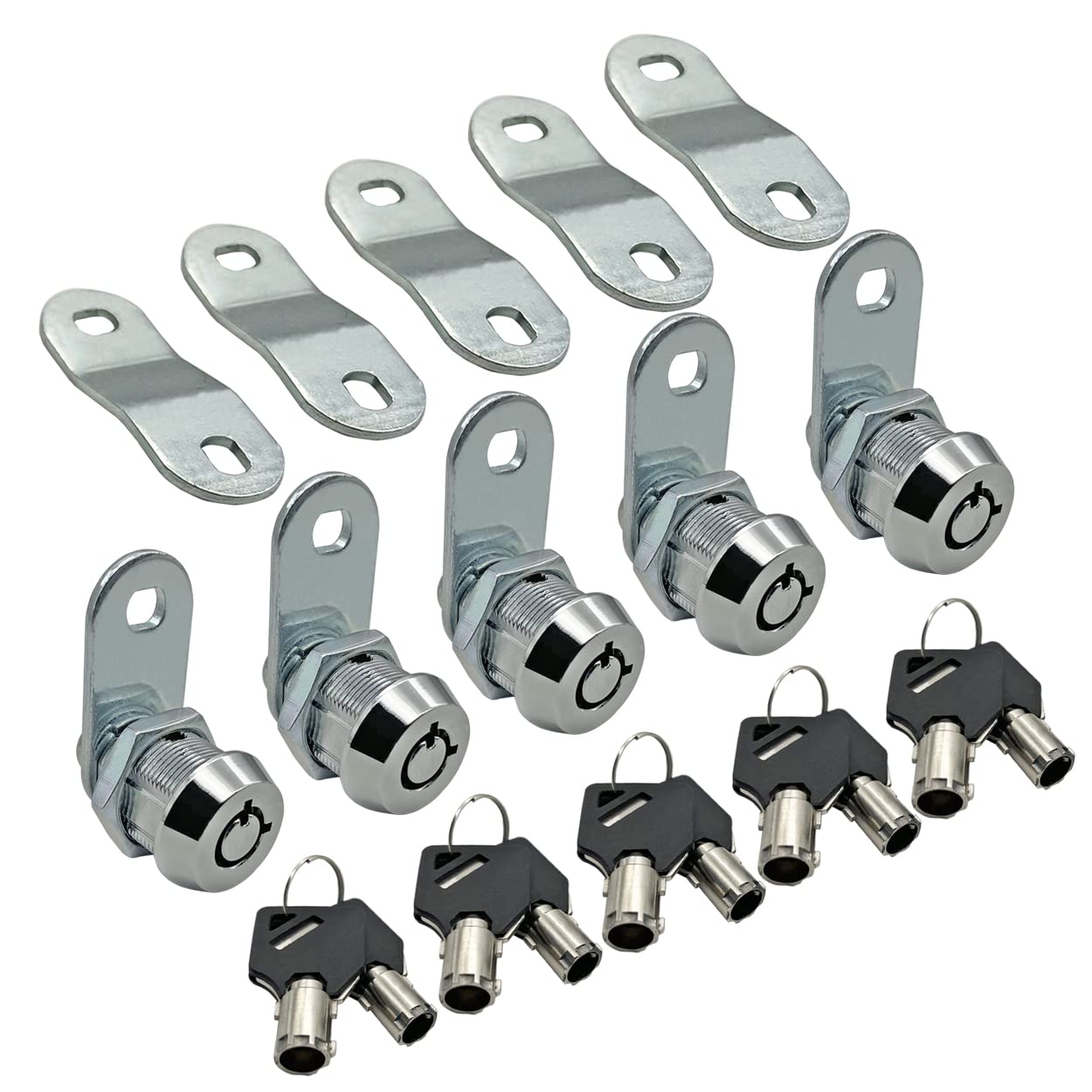 Lot de 5 serrures tubulaires à came identiques pour armoire à clés amovibles avec came décalée (1,6 cm)