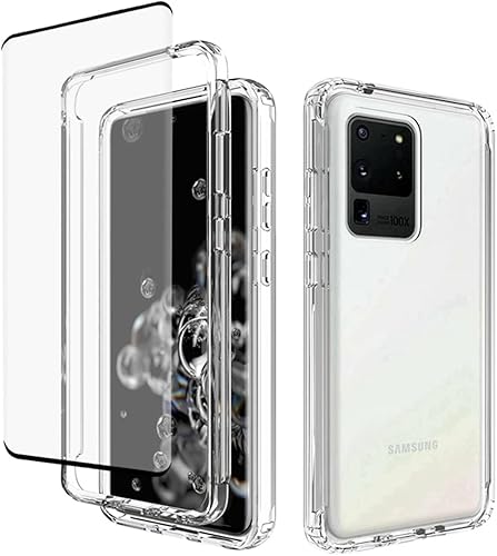 Miniatura 1 de Funda para Galaxy S20 Ultra, SM-G988U con protector de pantalla de vidrio templado, carcasa rígida transparente de cuerpo completo 360 + TPU suave a