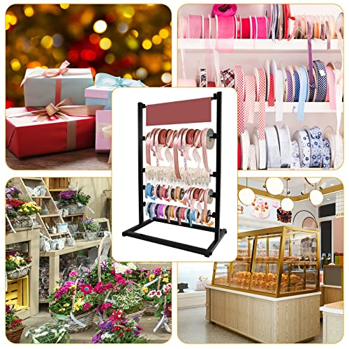 Image of Metal Ribbon Holder Organizer Rack, 4 Tier Stand Ribbon Roll Display Storage Shelf for Mothers Day Flower Store Craft Room Gift Wrapping (White)