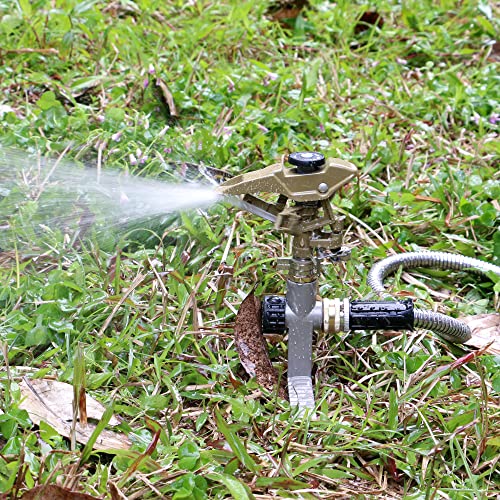 Styddi Metal Impact Sprinkler On Metal Step Spike Base, Zinc Pulsating Sprinkler With Adjustable Circular Spray Patterns And Distance, Watering Up To 5800 Square Foot, Perfect For Yard, Lawn, Garden #TOP5