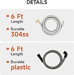 Universal Dishwasher Installation Kit,6 Ft Stainless Steel Dishwasher Hose,Burst Proof Water Supply Line with 3/8" Compression Connections,with a 6 feet Drain Hose and a clamp, one Set