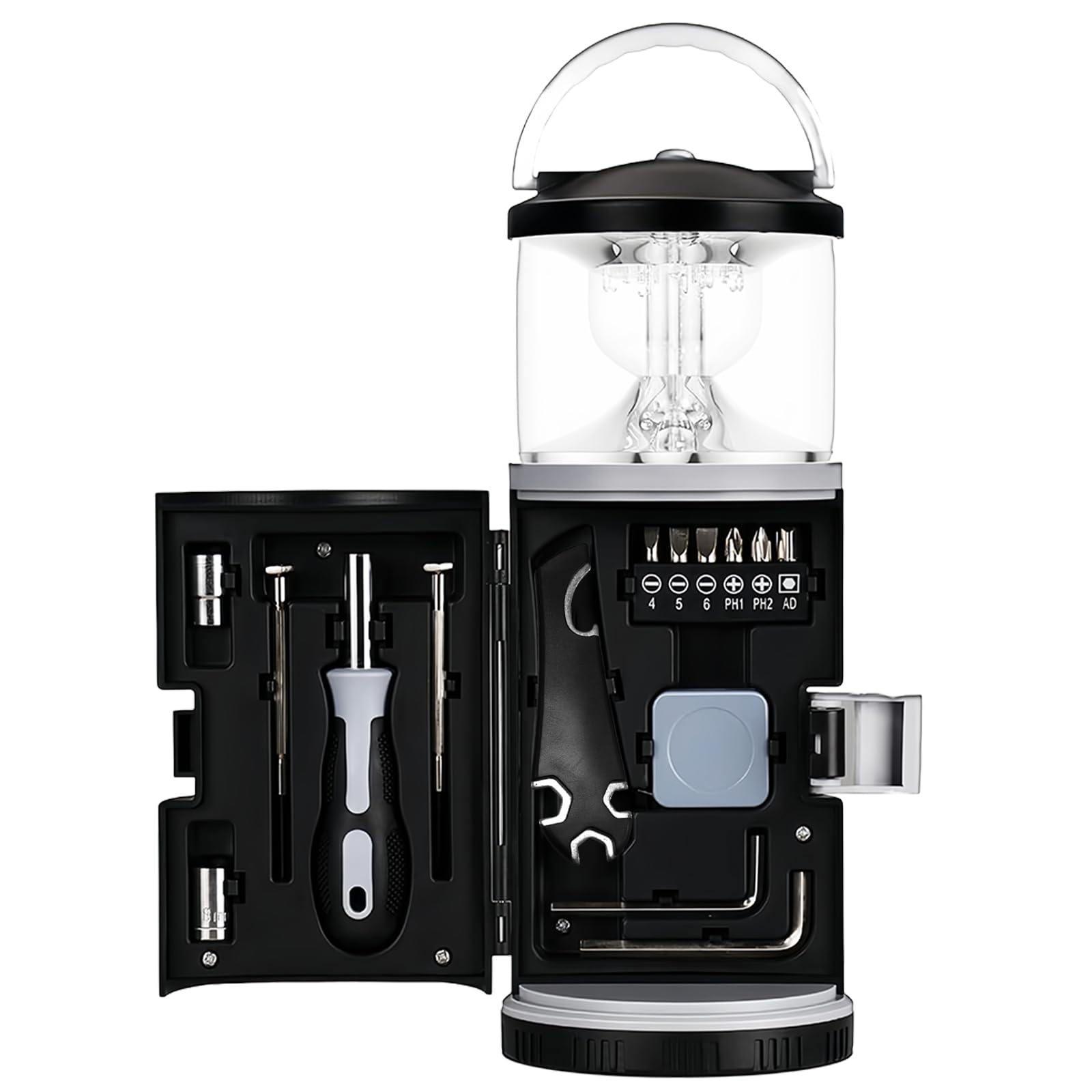 Multi-Function Camping Tool Light, Portable LED Camping Light with Multi-Tool, Lighting Tool Set & Camping Gear for Outdoor Hiking, Fishing, Indoor Power Outages, and Emergencies（No Battery）