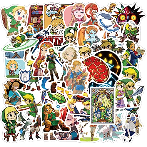50Pcs Legend of Zelda Sticker for Kids, Cute Cartoon Game Waterproof Vinyl Stickers for Adult Teen Girl Student Water Bottle Laptop Phone Computer Guitar Notebook Skateboard Scrapbook Helmet