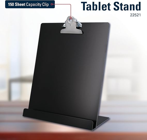 Saunders Free Standing Clipboard & Tablet Stand - Durable Black Recycled Aluminum Desktop Document Holder for Office, Teachers & Students - 1 Clip Holds 8.5x11 Letter Size Sheets, Lightweight