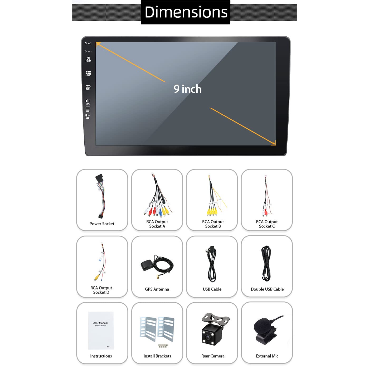 8 GB + 256 GB 2 DIN 9 pollici IPS Schermo Android Autoradio Autoradio Carplay Navigazione GPS Android Auto MirrorLink RDS Telecamera posteriore gratuita + Microfono
