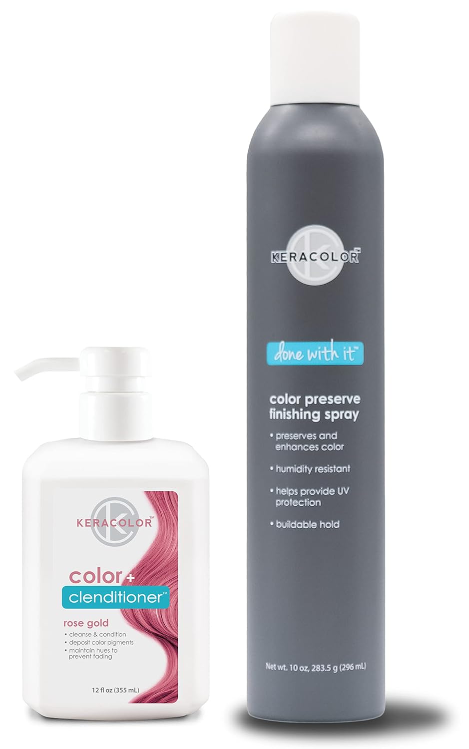 KERACOLOR Kit of 3-in-1 (Cleanse + Conditioner + Color) Rose Gold Semi-Permanent Hair Dye and Finishing Hair Spray 10oz