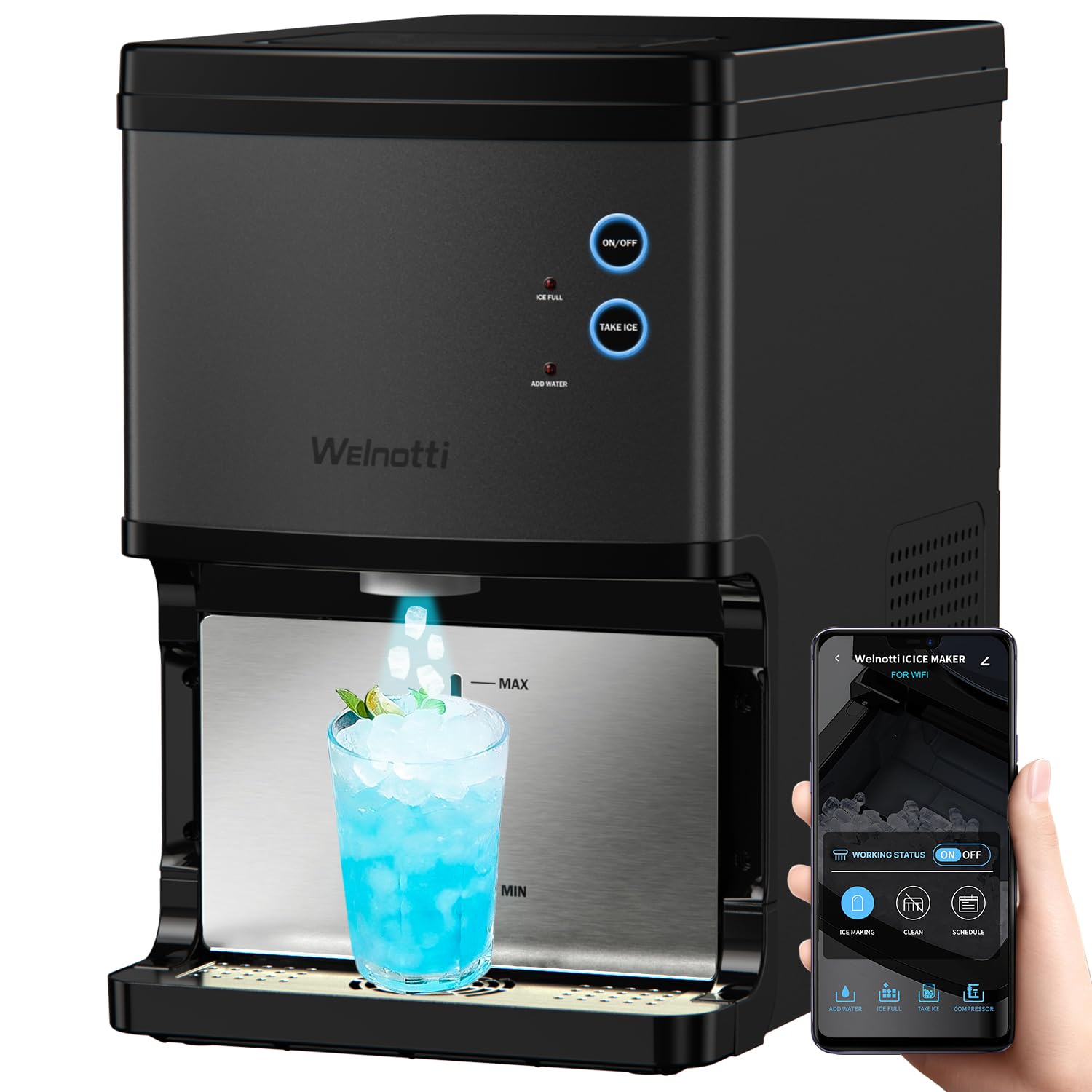 Photo 1 of Nugget Ice Makers Countertop, Self Dispensing Nugget Ice Machine, 40Lbs/24H,Self Cleaning, with App Control, Crushed Ice Makers Countertop Sonic Ice Maker for Home/Bar/Party(Dark Gray)