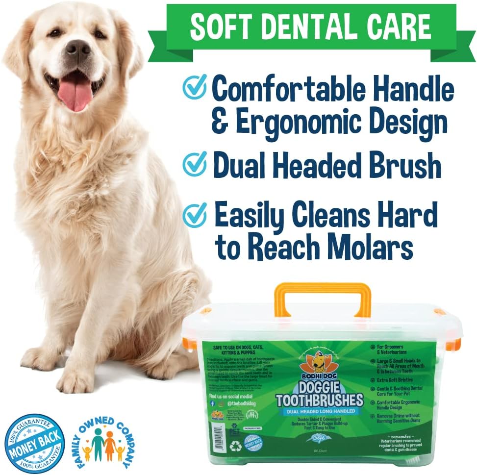 Dual Ended Long Dog & Cat Toothbrush | Pet Safe Super Soft Bristles for Pet Dental & Oral Care Teeth & Gums | Bulk Container 100 Pack : Pet Supplies