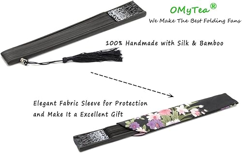 Miniatura 7 de OMyTea Folding Hand Held Rave Bamboo Fan for Women - Chinese Japanese Spanish Lace Pattern Handheld Fan - for Wedding, Decoration, Performance