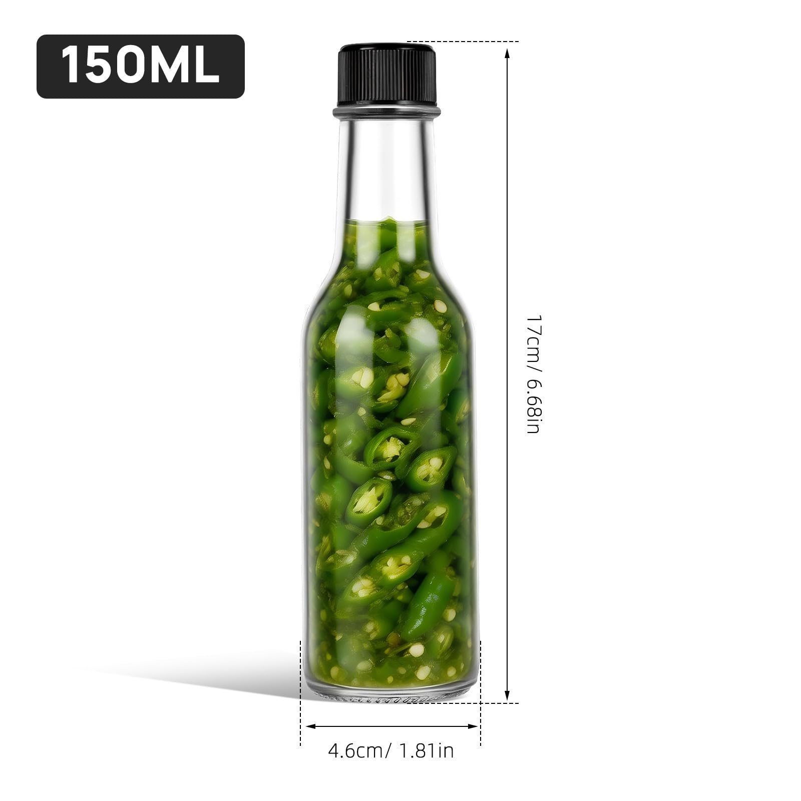 STOBAZA Juego de 6 Recipientes de Vidrio de 150ml con Tapa Hermética para Salsas y Aliños, Multipropósito para Cocina y Uso Doméstico