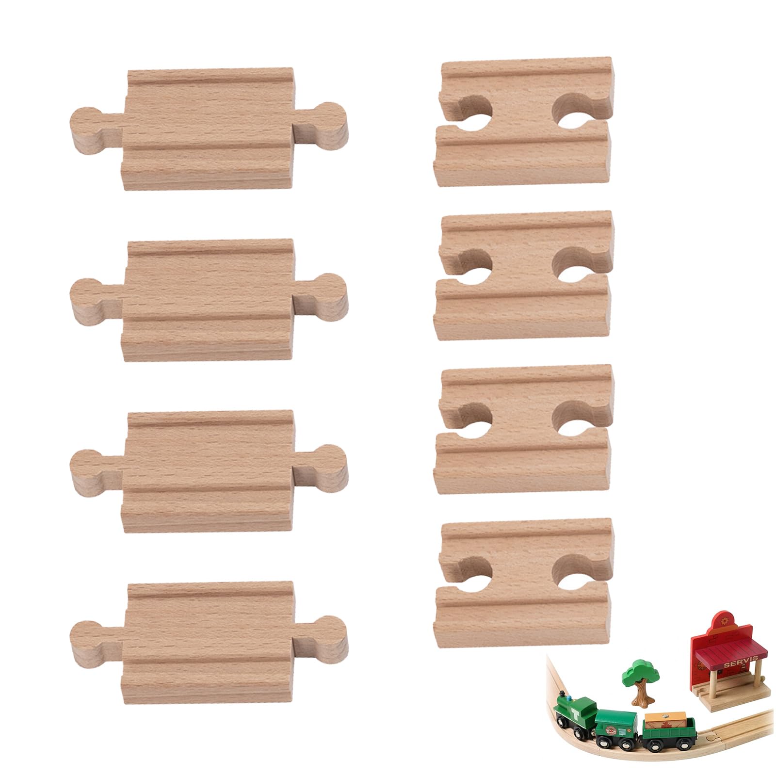 8PCS Wooden Train Track Connectors, Wooden Train Track Accessories - 4 Concaves & 4 Convexs Track Connectors, Male-Male Female-Female Expansion Railway Trains Tracks Connectors Adapters Set for Kids