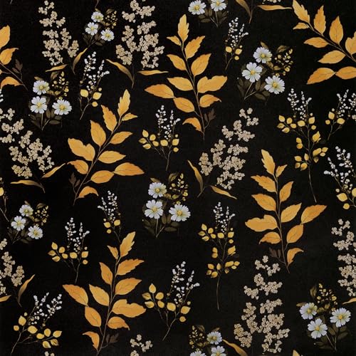 practicalWs Black Floral Peel and Stick Wallpaper 17.5"x393" - Vintage Gold Leaf Wall Paper Boho for Bathroom - Removable Dark Contact Paper - Self Adhesive Vinyl Wallpaper for Bedroom Walls Decor