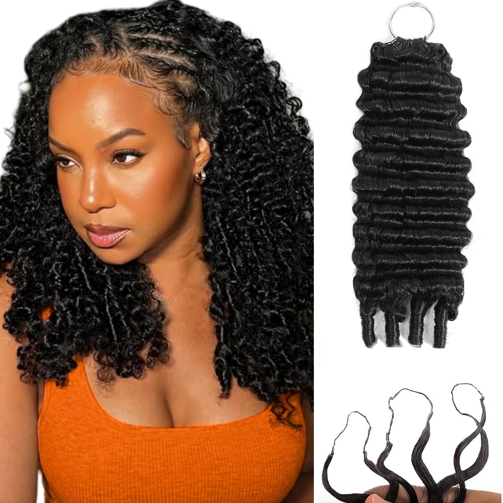 Burmese Curly Feather Crochet Human Hair Extension Unprocessed Cheveu Humain Pre-Separated Knotless 50g 20 Strands 1B Natural Black Color For Women 20 Inch