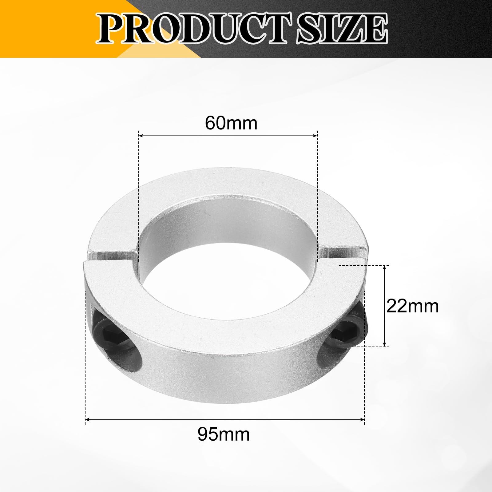 sourcing map 1 x doppelt geteilter Schaftkragen, 60 mm Bohrung, zweiteiliger Klemmkragen, 95 mm Außendurchmesser, 22 mm Dicke, Aluminium-Legierung, Schraubspaltring