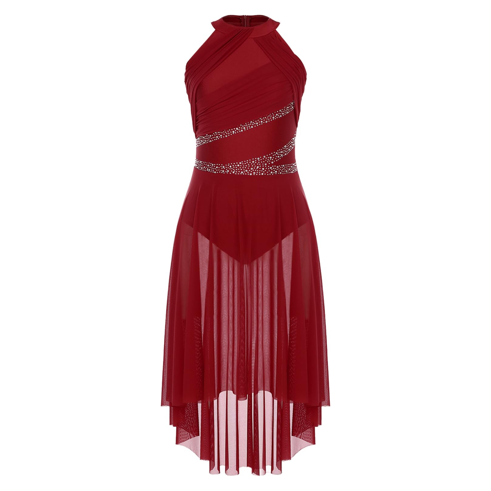ranrann Femme Robe Danse Classique Asymétrique Robe Latine Costume Danse Contemporaine Justaucorps Gymnastique Dancewear S-XXL