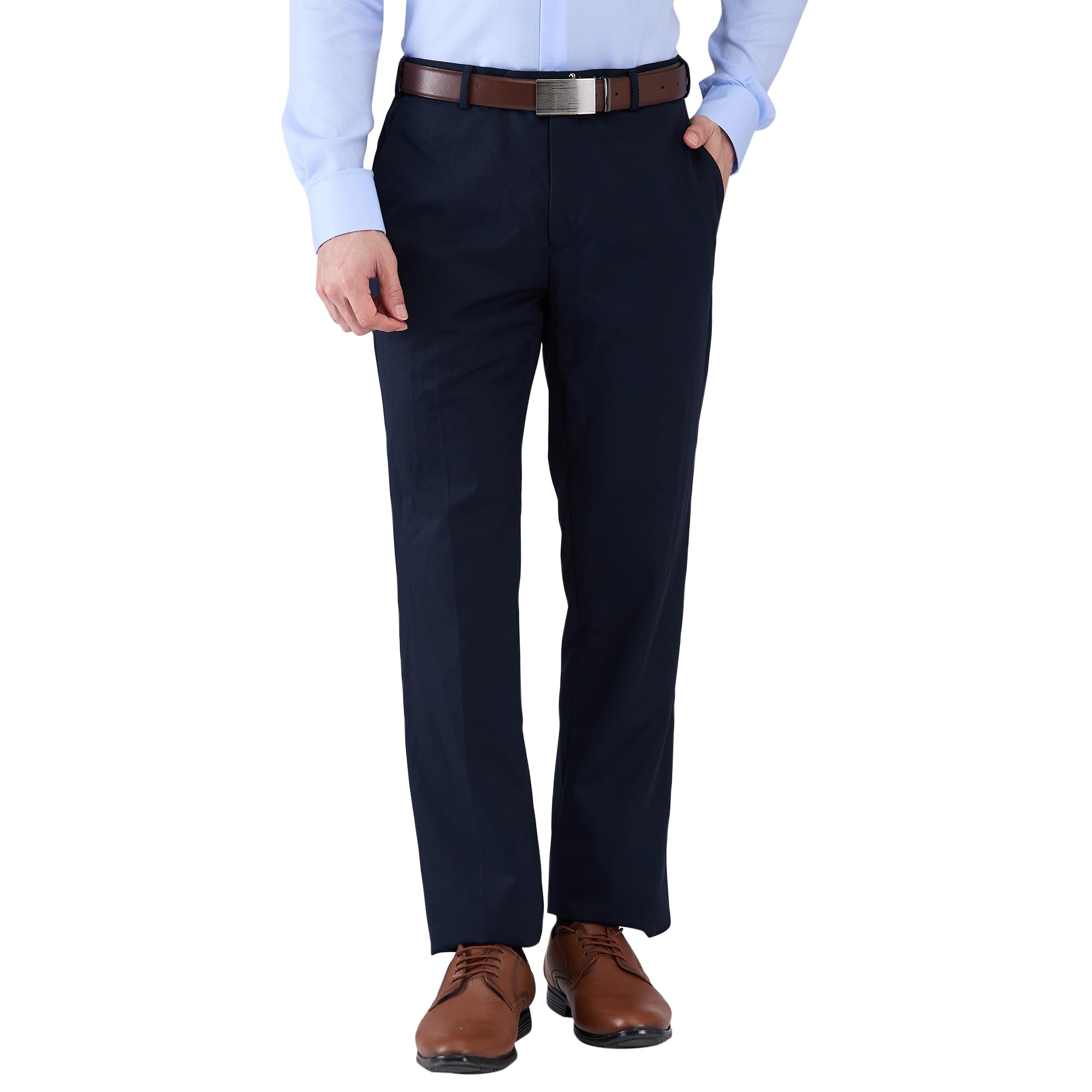 Men Contemporary Fit Solid Pattern Polyester Wool Blend Flat Front Formal Trouser-image-49