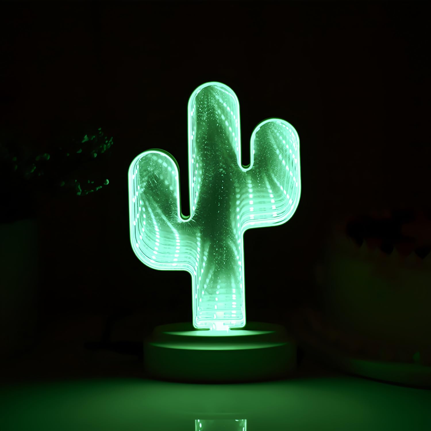 LED Mirror Effect Night Light, Dreamy Shape Decorative Neon Sign Bedroom, Living Room Decor Party, Valentine's Day Gift(Cactus)