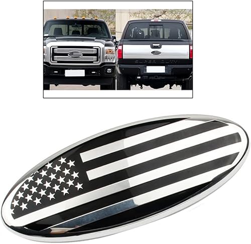 ontto 1 calcomanía ovalada para parrilla delantera y trasera para portón trasero, bandera estadounidense, para Ford F-150, F-250, F-350, plata (9
