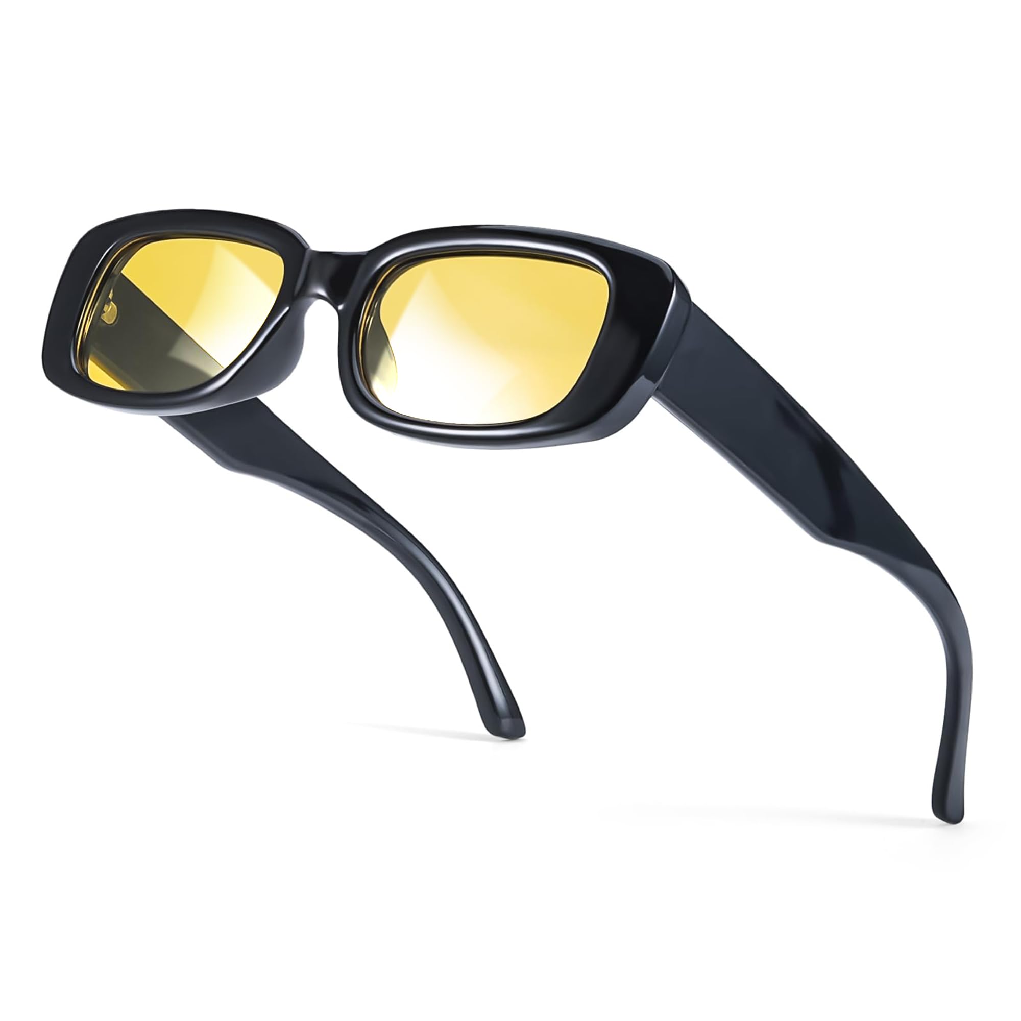 SIPHEW Rectangle Night Driving Glasses for Women, Trendy Yellow Anti Glare Lens for Nighttime Polarized Night Vision Glasses