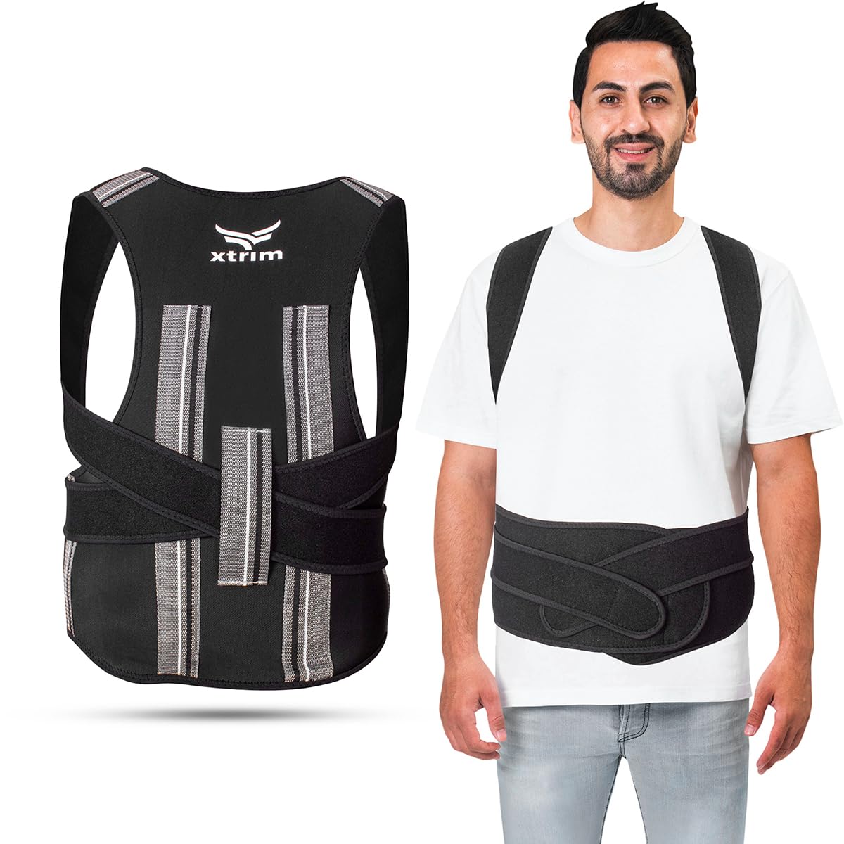 XTRIM Posture Corrector for Men & Women, Adjustable Back Support Belt for Back Pain Relief, Spine Posture Corrector with Soft Shoulder Pads, Back Straightener Belt (X-Large)