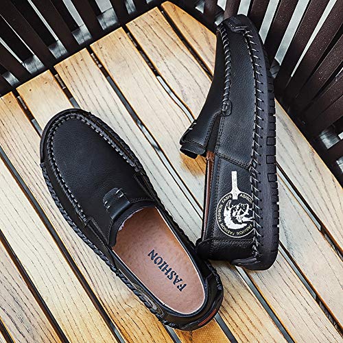 Qiucdzi Men's Casual Leather Loafer Breathable Driving Boat Shoes Lightweight Slip On Flats Walking Sneakers Black