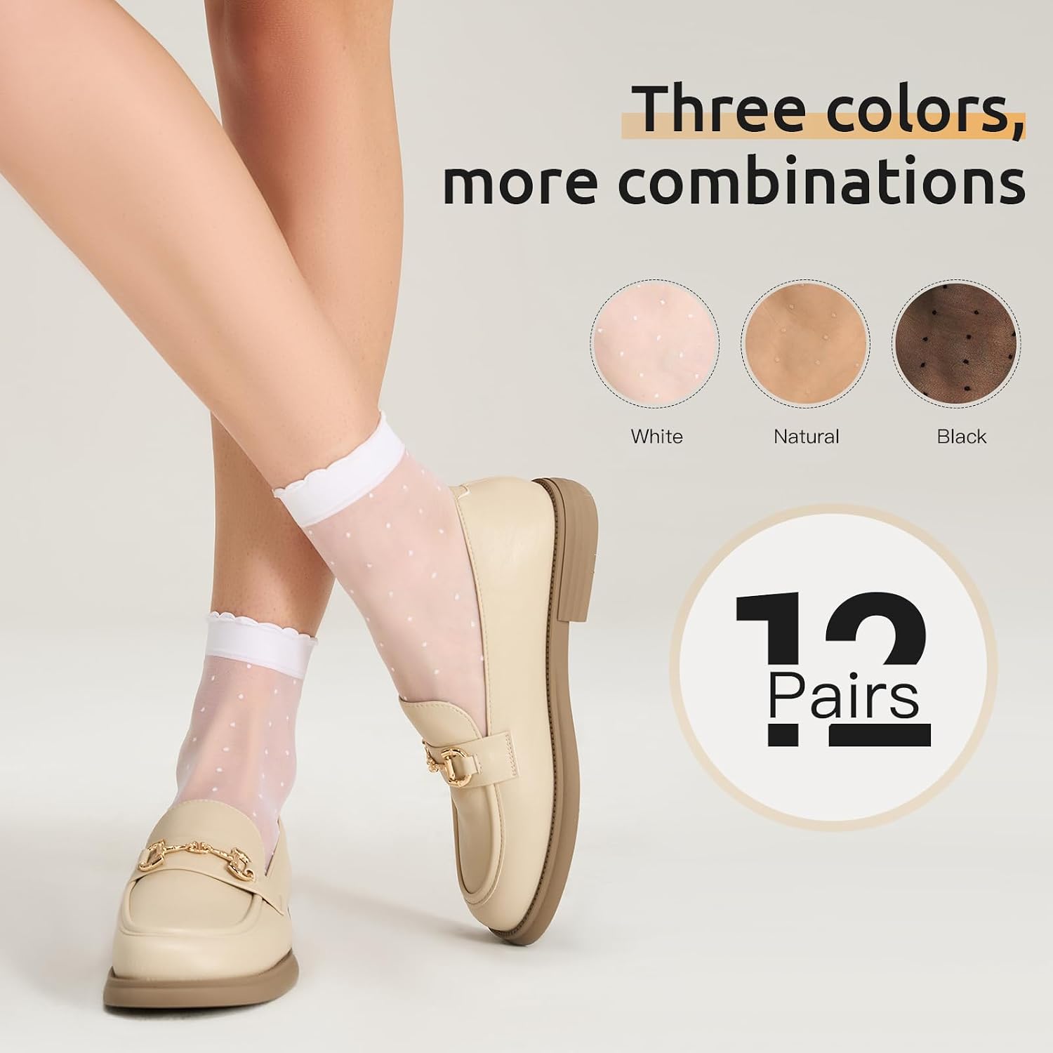 Yilanmy 12 Pairs Women's Sheer Ruffle Socks Silk Polka Dot Sheer Socks Lace Ankle Stockings
