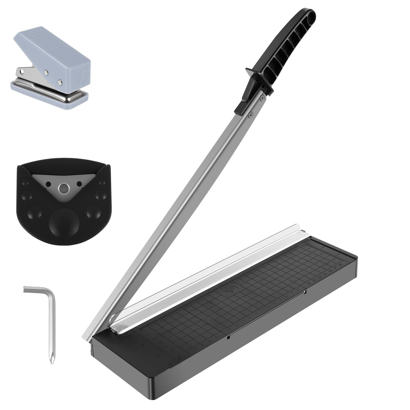 Cbwerbb Black Guillotine Paper Cutter Stack Paper Trimmer,Cutting Performance Up To 10 Sheets Capacity A4 Papers,Precision Photo Papers Trimmer With R4 Corner Rounder And Hole Punch For Home Office School