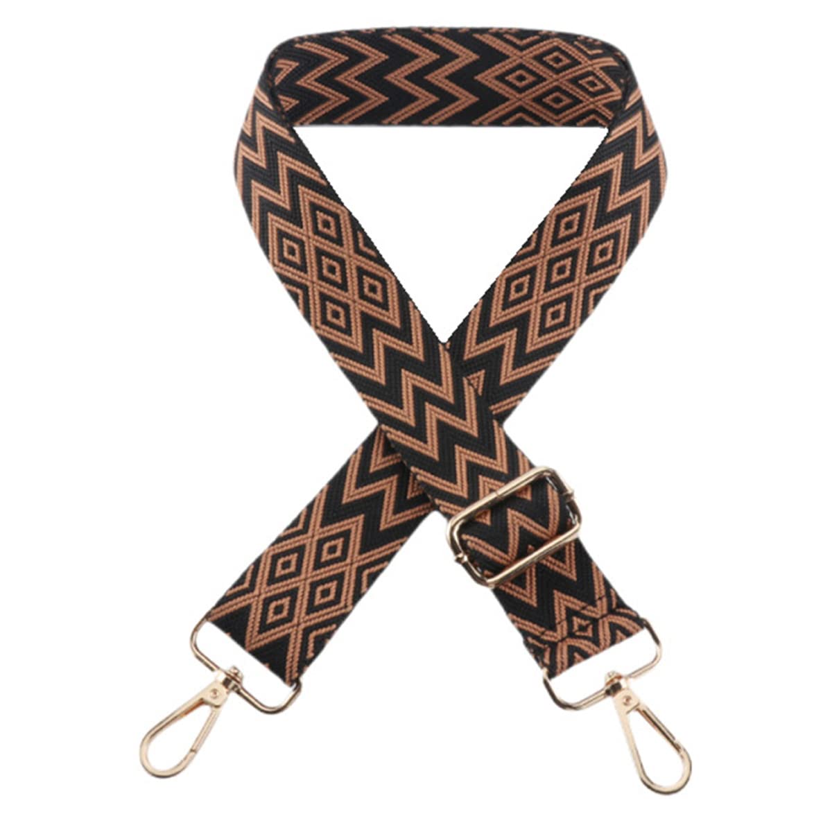 1pc Extendable Zigzags Jacquard Bag Strap with Clasps Geometric Webbing Belt for Shoulder Crossbag Messenger Bag Replacement (Brown)