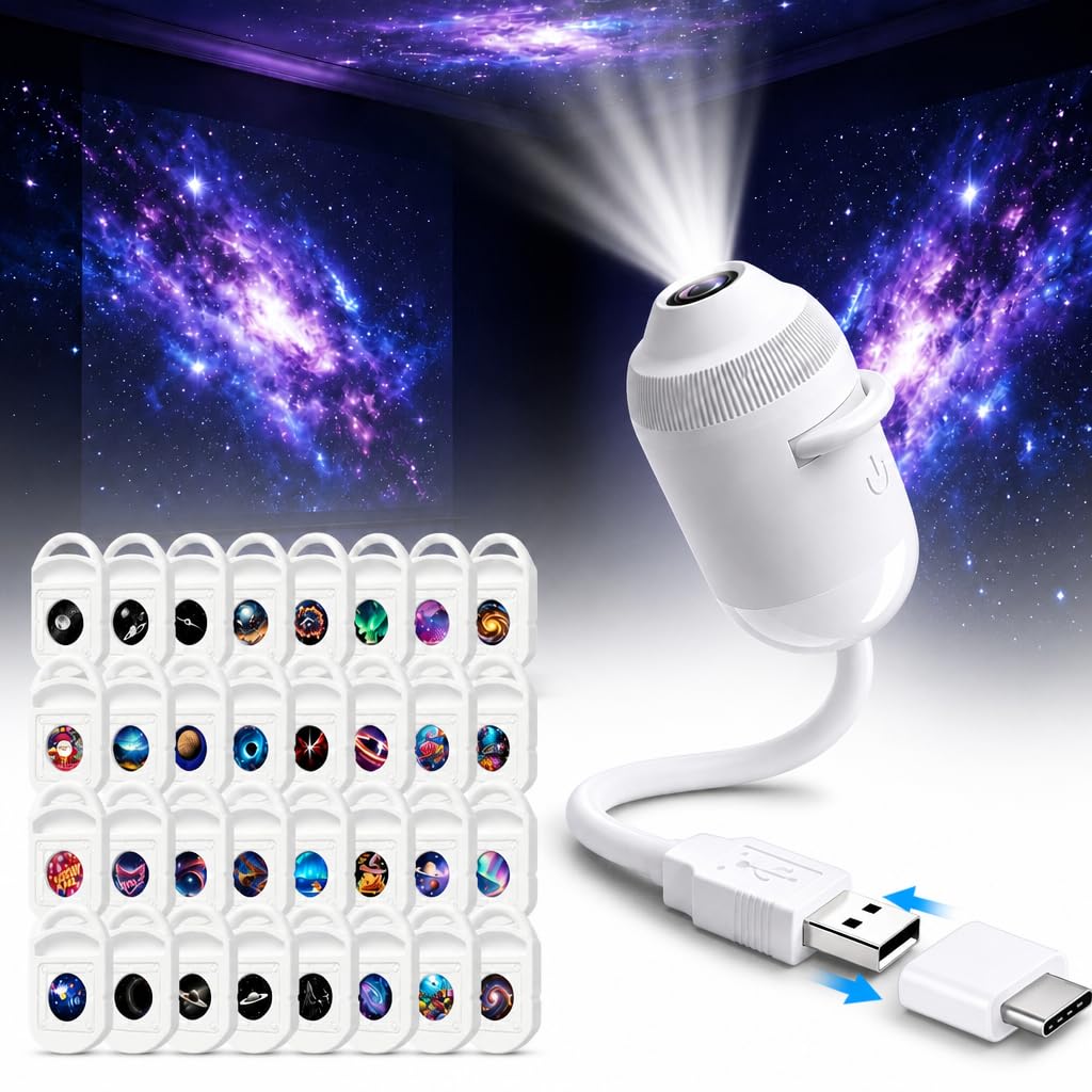 5D Holographic Galaxy Projector, 2-in-1 USB Powered Star Night Light
