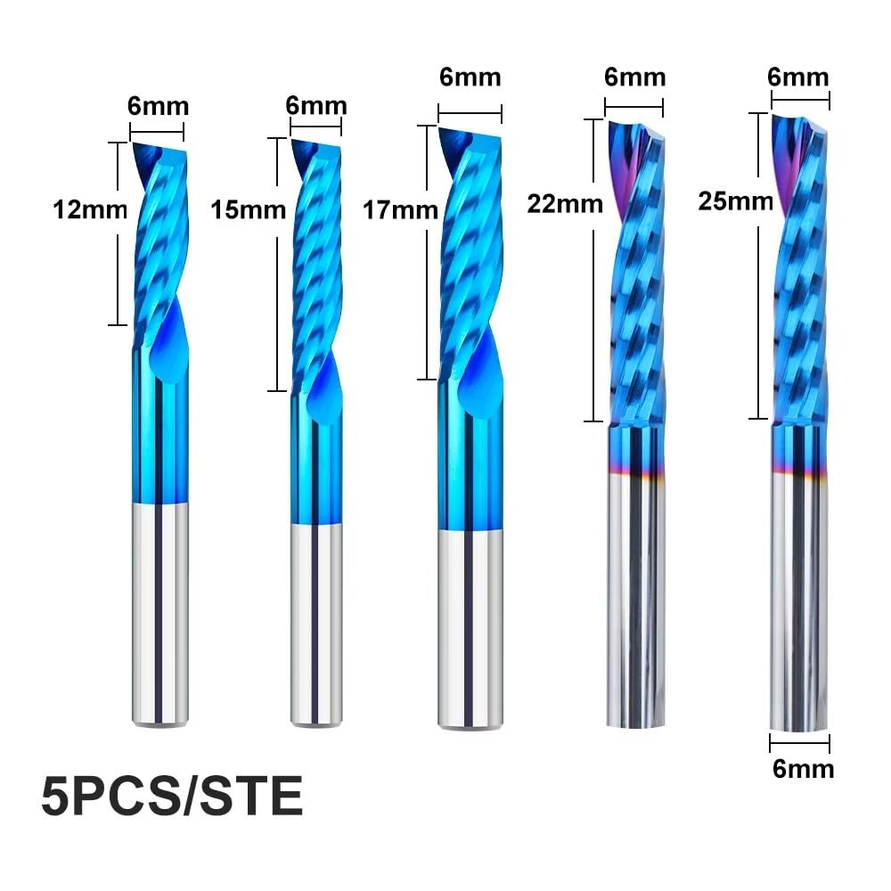 5 sztuk 6mm trzpień frez trzpieniowy jednoostrzowy z węglika spiekanego spiralny frez do grawerowania drewna