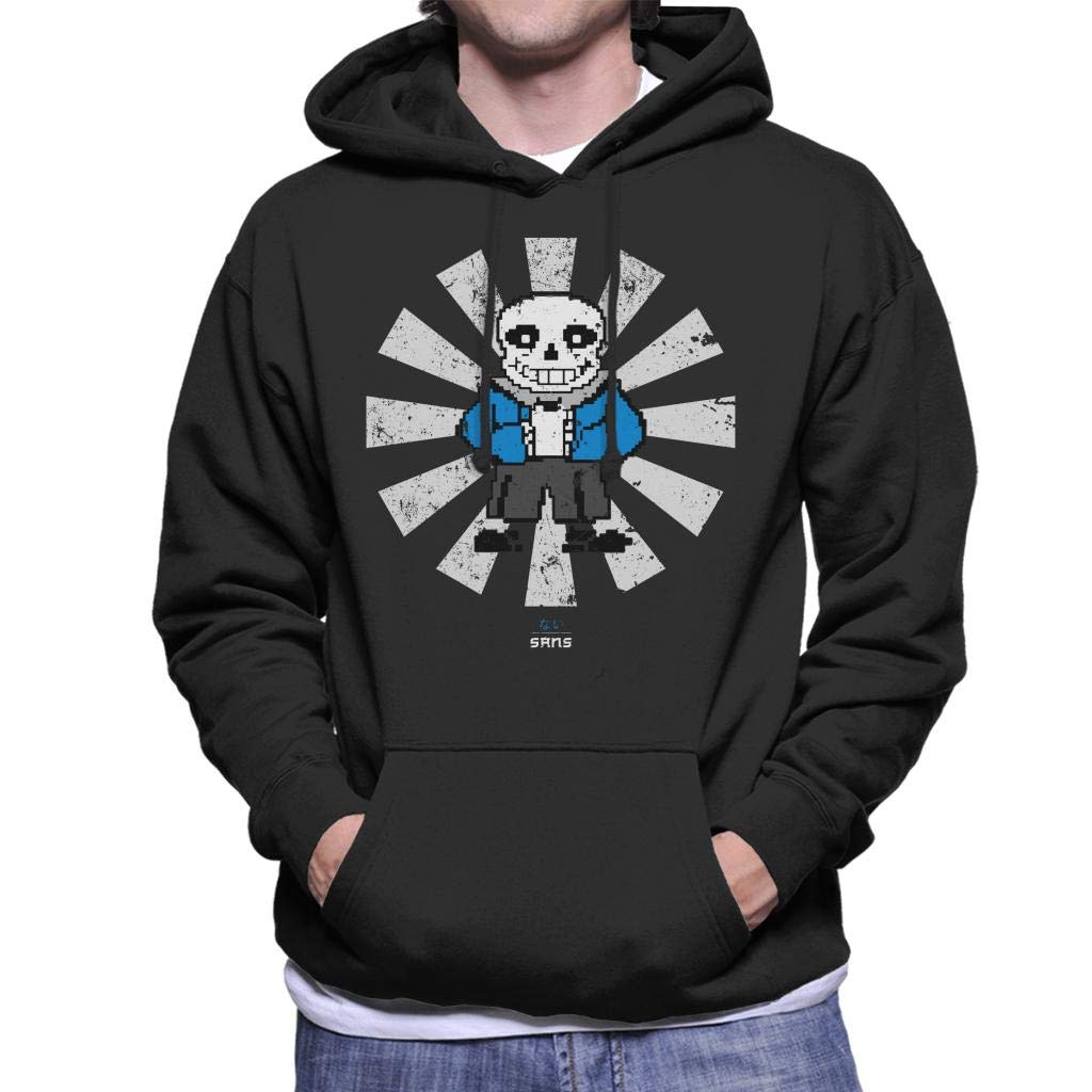 Cloud City 7 Men's Black Sans Retro Japanese Undertale Hooded Sweatshirt