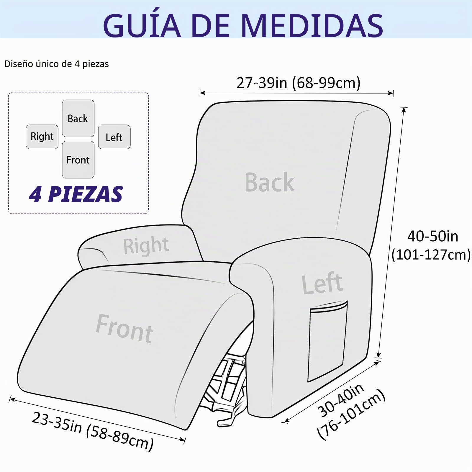 Funda Sillon Relax Reclinable-Camello-1 Plaza | 4 Piezas Funda De Sillón Relax Elástica Con bolsillos Antideslizante Lavable para Perros y Mascotas