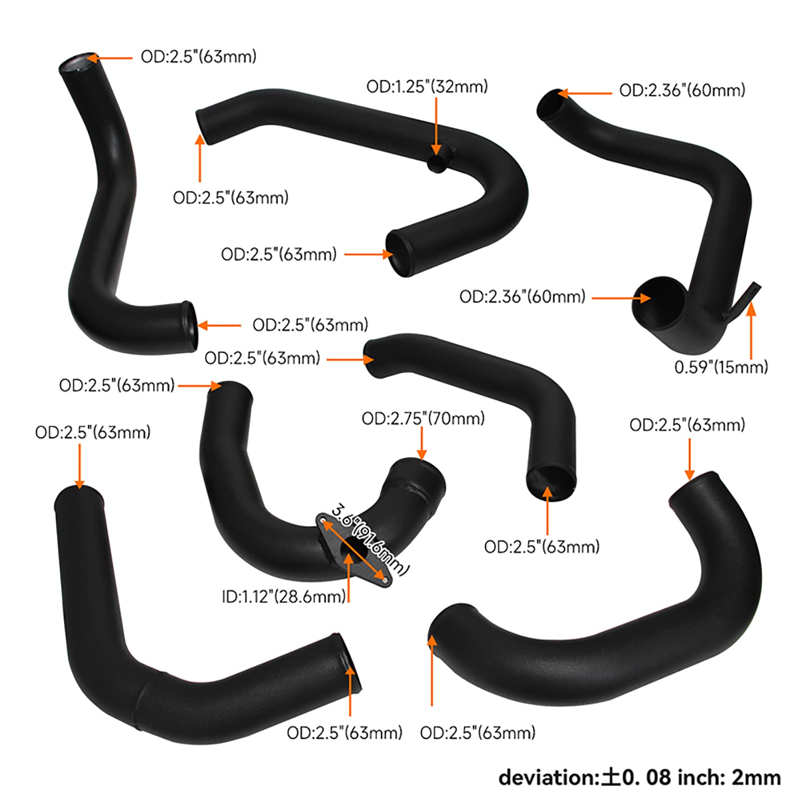 Amazon.com: PKSABB FMIC Front Mount Intercooler Aluminum Pipe Kit