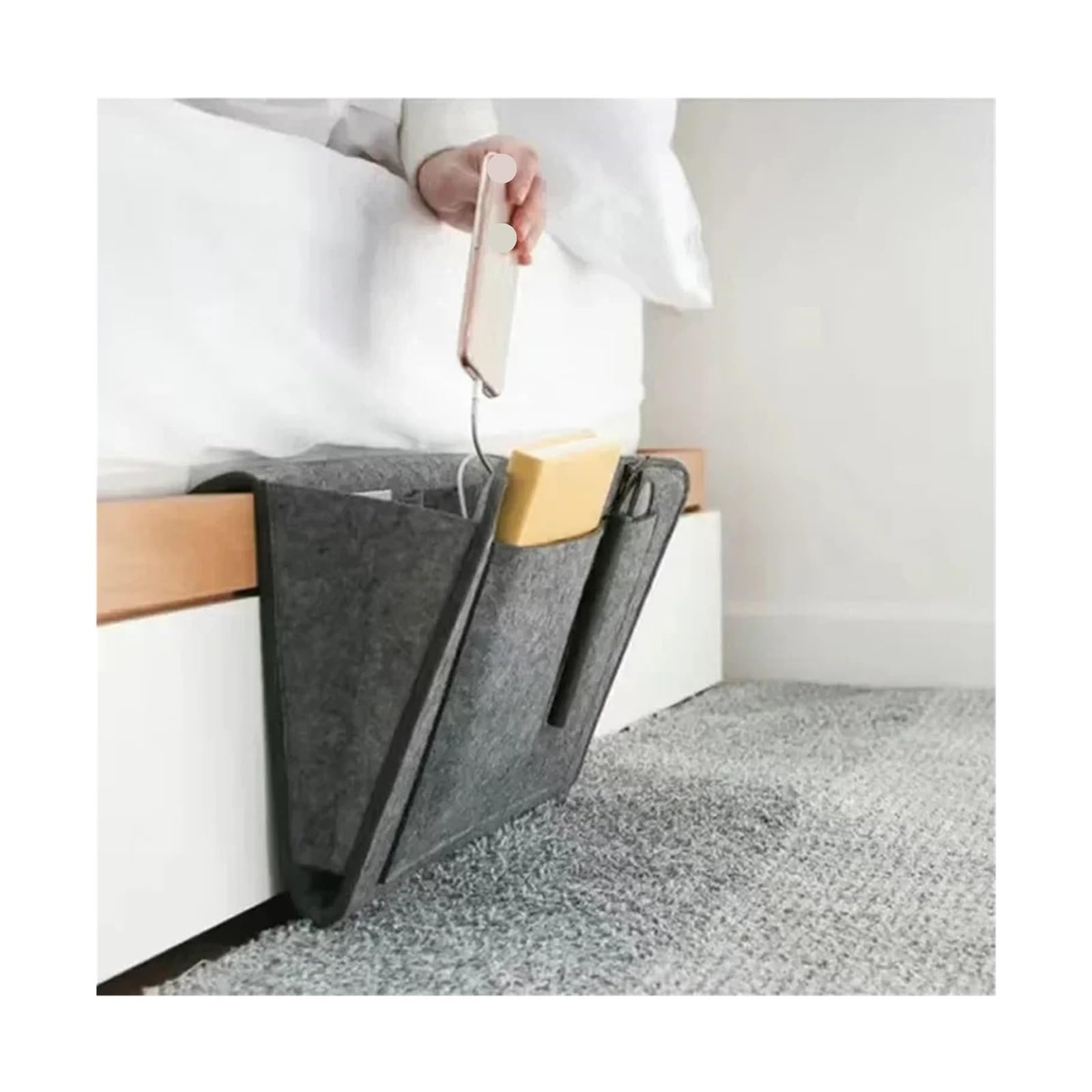 LSYHHXC Bedside Organiser Stylish Bedside Hanging Storage Bag With Phone Remote And Tissue Holder Dormitory Felt Organizer(Dark grey)