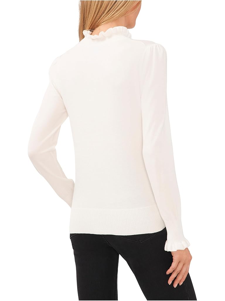 White CeCe Ruffled Mock Neck Sweater