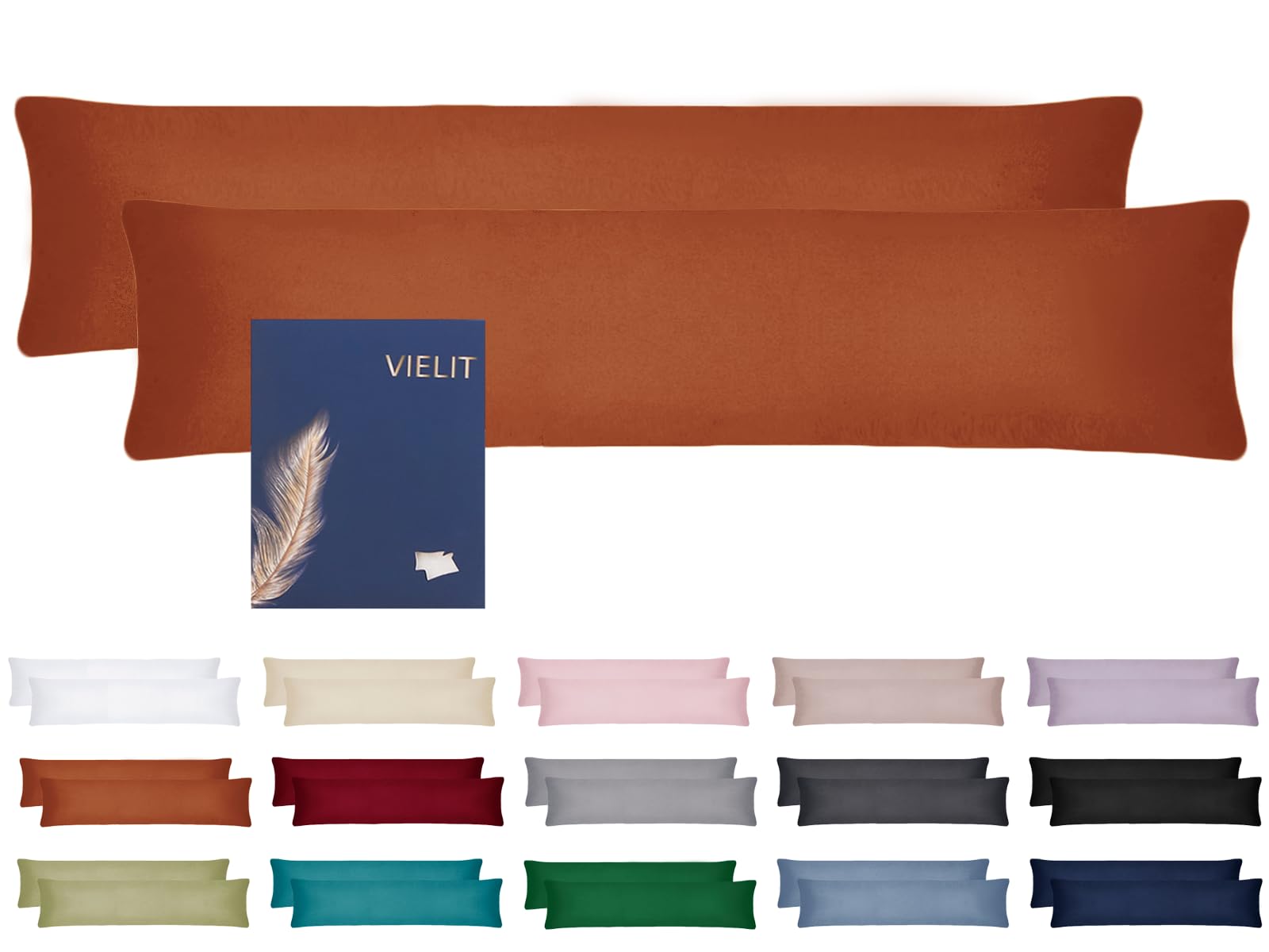 Vielit Side Sleeper Pillow Cover 40 x 145 cm, Set of 2 Cushion Covers, 40 x 145 cm, Side Sleeper Pillow Case, Soft Cushion Covers, Eco Certificate, Orange โ image 1
