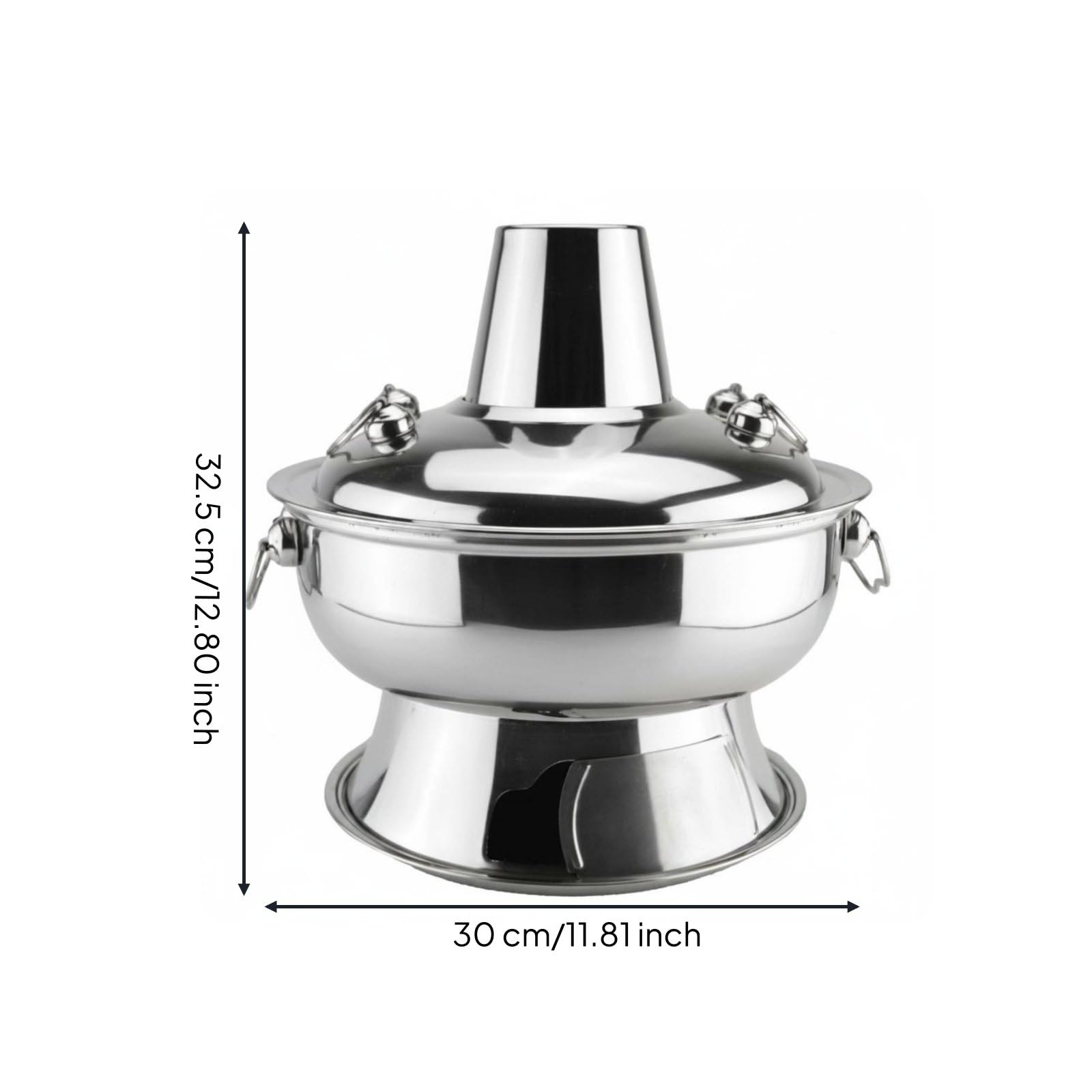 Pentola Tradizionale da Tavola Cinese Acciaio Inox Ispessito Fornello a Carbone Effetto Rame Antico per Ristoratori, Ristorante, Argento, 30 Cm