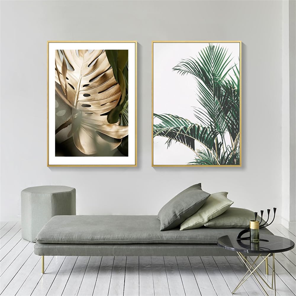 WUHBCZ Canvas Paints,Modern Green and Golden Leaves Landscape Poster Canvas Painting Wall Art Prints Picture Living Room Home Bedroom Kitchen Decor-50 * 70cm*2PCS (No Frame)