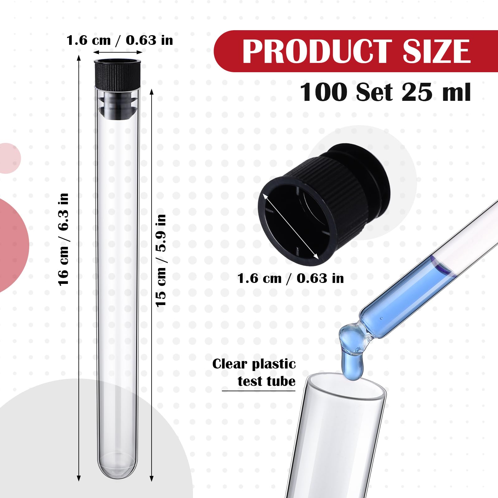 100 Plastic Test Tubes with Caps - 25ml -2