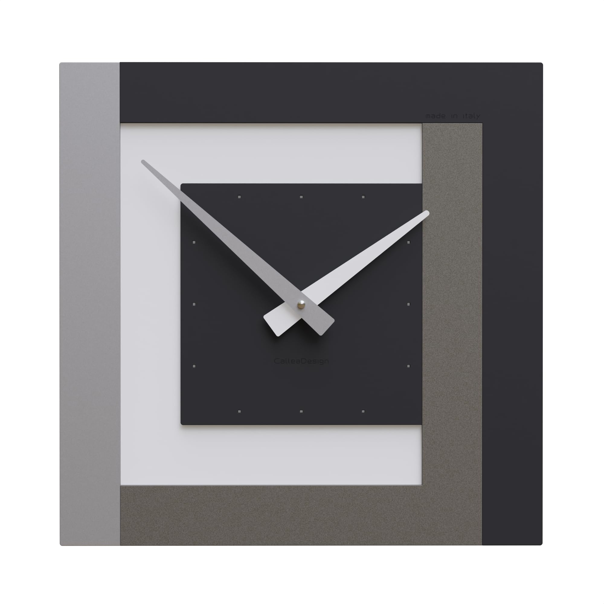 CalleaDesign - Moderne Wanduhr Schwarz quadratisch Stripes 36x36, Italienisches Design [Schwarz, Weiß, Aluminium, Quarzgrau].