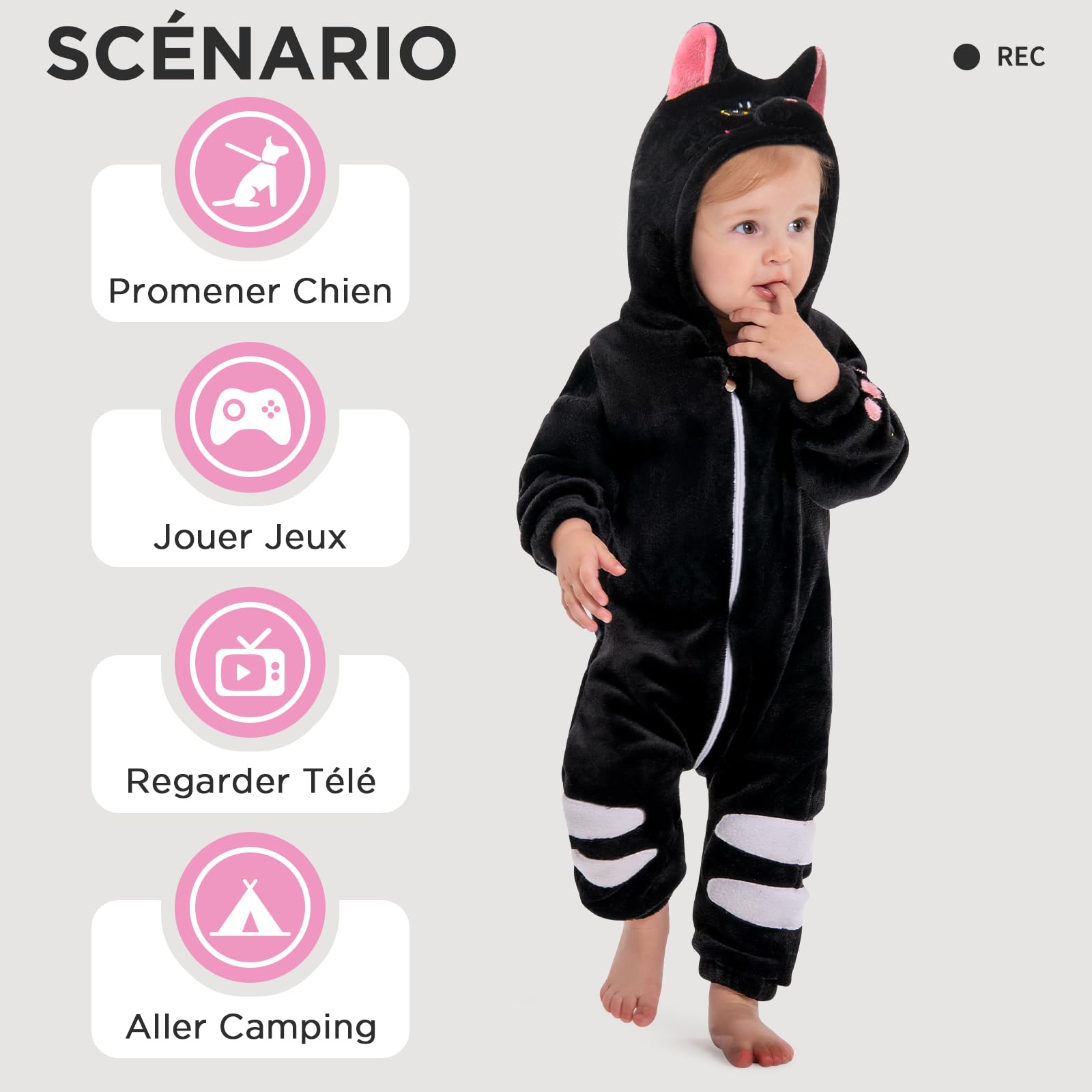 OLAOLA Grenouillère Bébé Unisexe, Pyjama en Flanelle Douce, Costume d'Animal pour Enfant, Combinaison à Capuche Cartoon