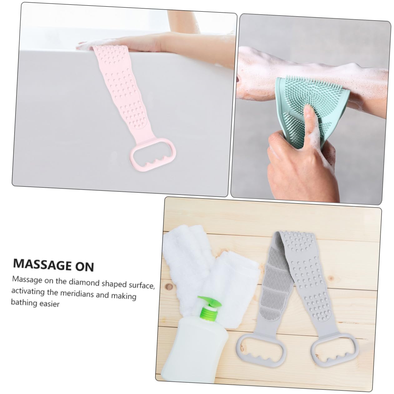 FRCOLOR 3piezas Cepillo Baño Exfoliante Espalda Depurador Silicona Mango Masajeador