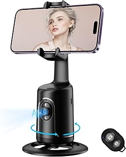Auto Face Tracking Tripod, No App, 360° Rotation Face Body Phone Camera Mount Gesture Control, Smart Shooting Holder with 3000mAh Rechargeable Battery for Vlog, Streaming, Video, Tiktok- Black (Black)