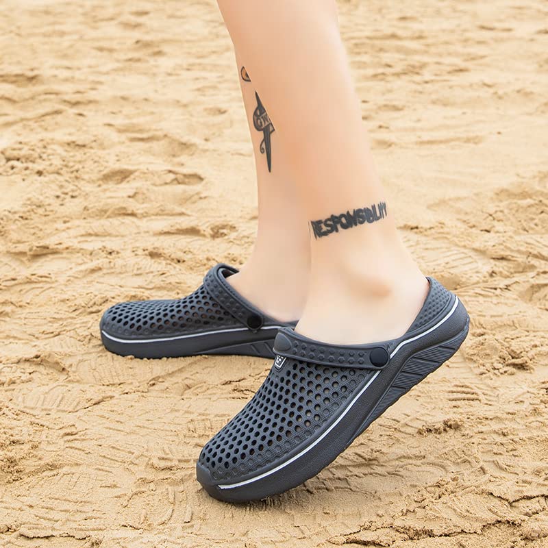 Hhhchpm Summer Water Shoes with Good Drainage, Men’s Outdoor Beach Water Sandals Slippers, Non-Slip Light Sandals (Grey,9)