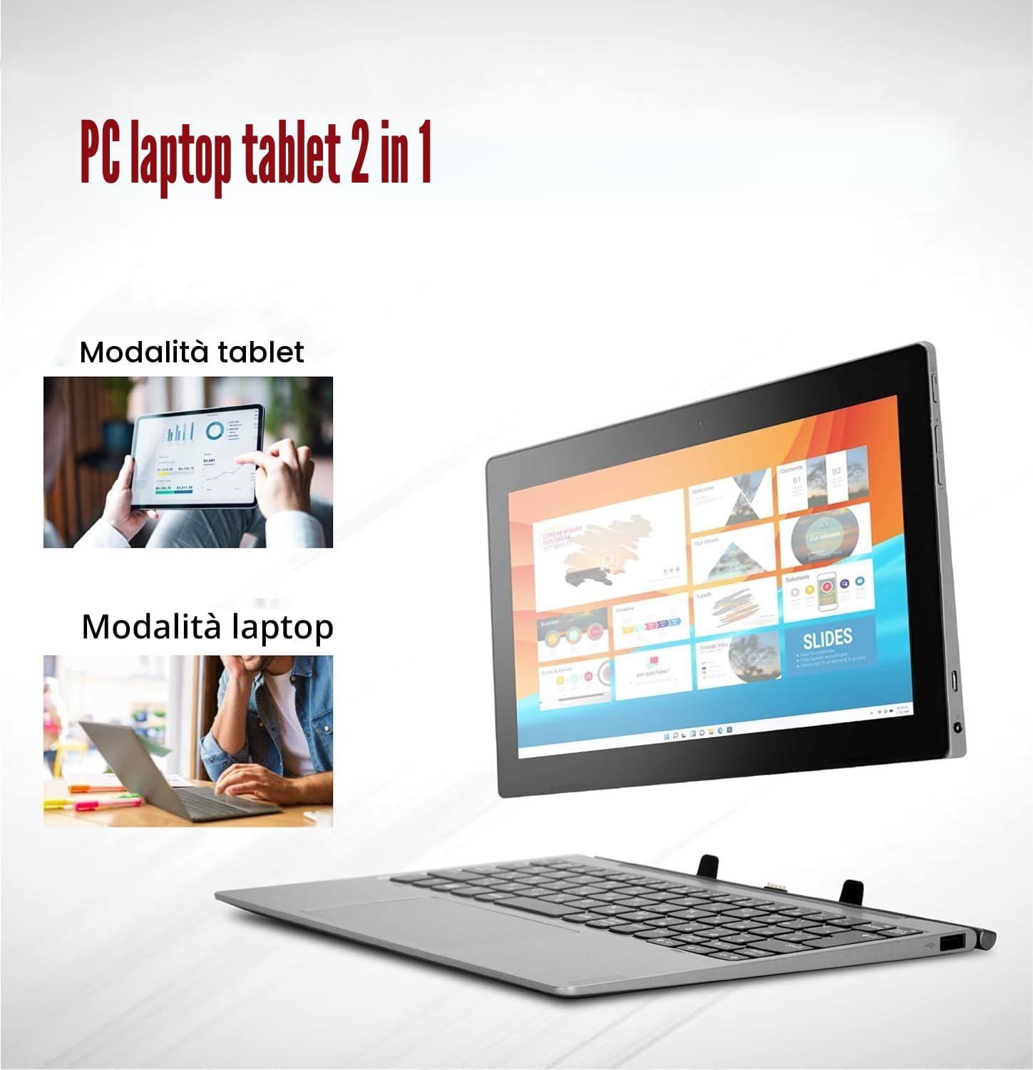 Lenovo IdeaPad D330 2 in 1 Touch Screen Laptop, 10.1" (1280 x 800), Intel Celeron N4000, 4 GB RAM, 64 GB SSD, tastiera giapponese, Windows 11 Pro (ricondizionato)