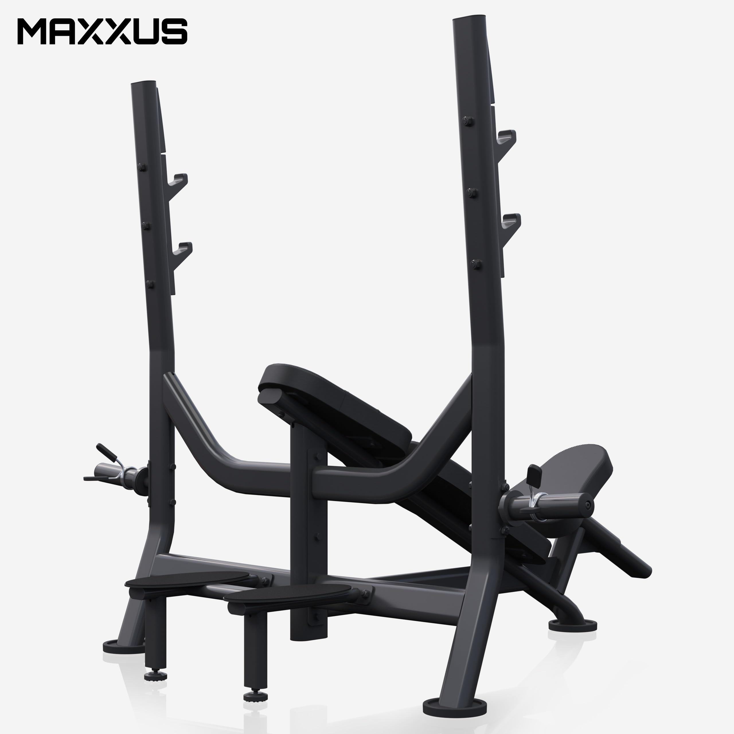 MAXXUS Schrägbank - Verstellbar, mit Ablage, bis 285 kg, Hantelscheibenständer, Gepolstert, Schwarz - Multifunktion Hantelbank, Drückerbank, Trainingsbank, Fitness Bank, Kraftstation, Bankdrücken