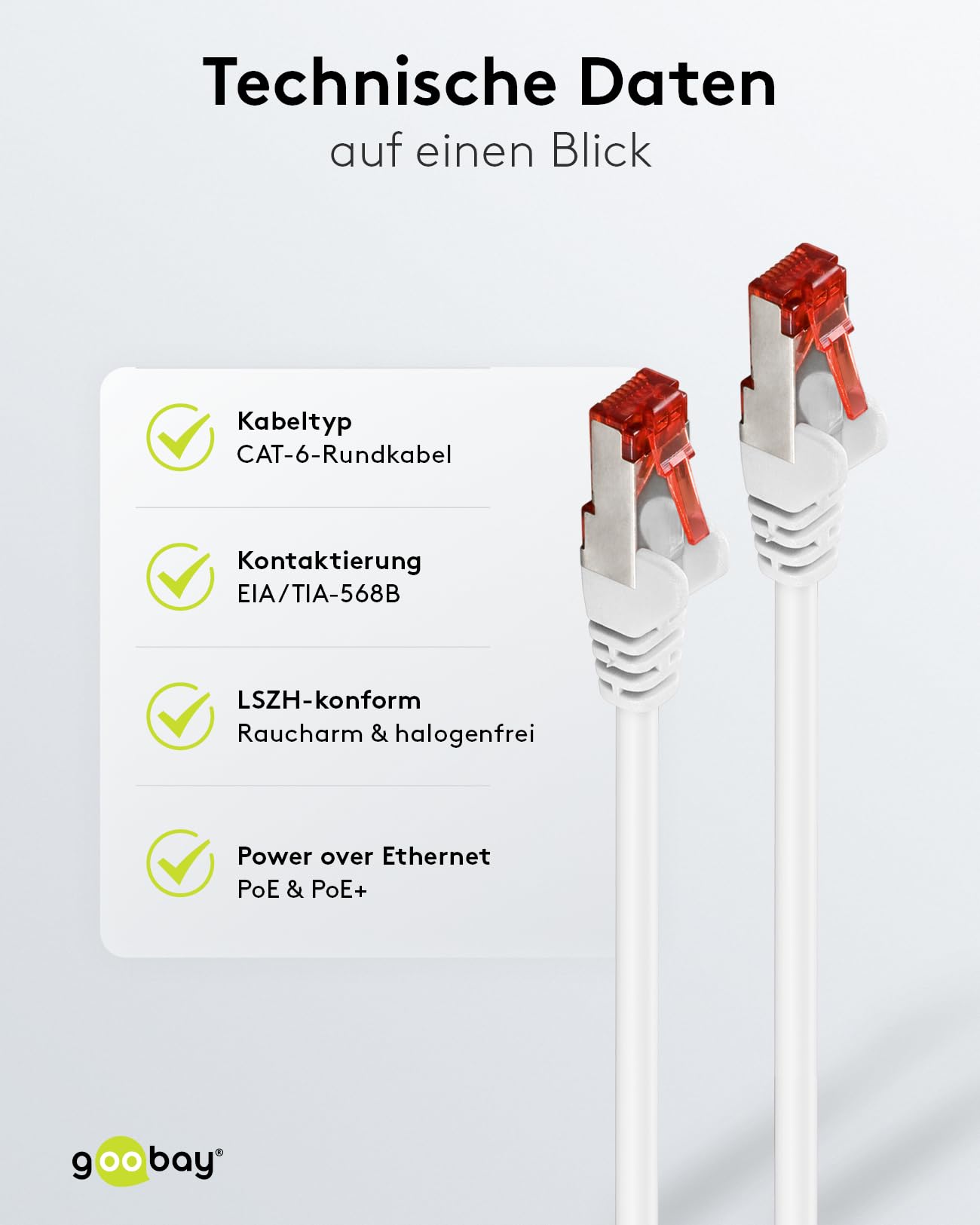Goobay Cable de red/Cat. 6, 10 unidades, apantallado, S/FTP/CU, cable de Ethernet, PiMF, LSZH/Cat 6, 10 Gbit/s, 10 x 3m, 65988, 3metro, blanco