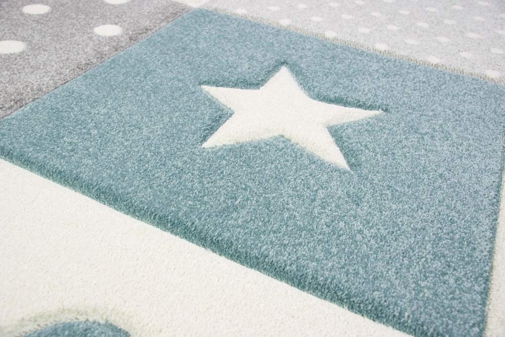 Merinos Kinderteppich Junge Teppich Kinderzimmer mit Stern Wolke in Blau Grau Creme Größe 160x230 cm